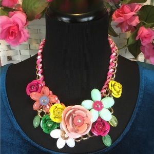 Multi Color Flower Chunky Bib Statement Necklace Colorful Floral  New
